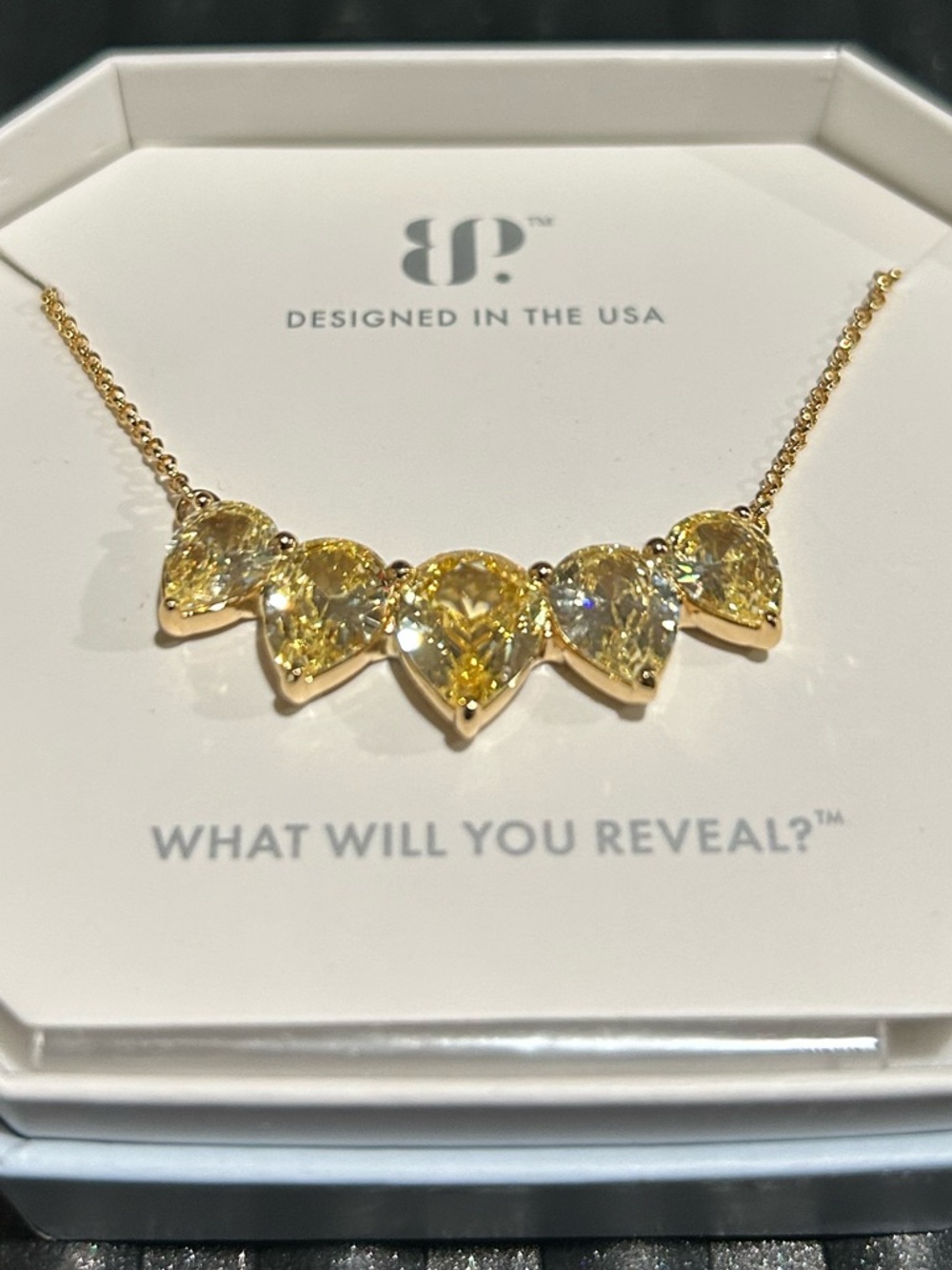 BP Designed Yellow Teardrop Necklace in Gold Tone